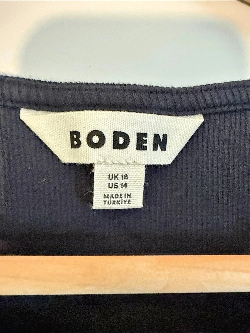 Boden Puff Sleeve Blouse Black Size 14 Like New